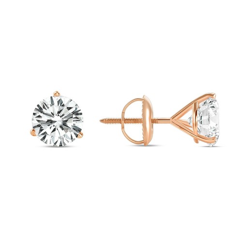 5 Ct Round Earrings Studs Solid 14K Rose Gold Brilliant Cut Screw Back Martini - 第 1/3 張圖片