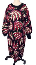 NWT Farm Rio Sz L Black Tropical Banana Knit Long Puff Sleeve Midi Sweater Dress