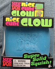 Nee Doh Nice Cube Glow Super Solid Squish Squeeze Toy Blue Ages 3 