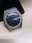 Vintage 70s Timex Electric Silver Crome Tone Blue Dial Men's Watch