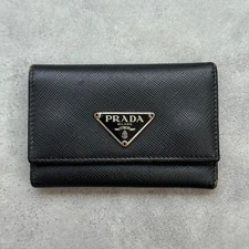 PRADA Women Accessories Triangle Logo Saffiano Leather Key Case VHTF Designer Co