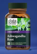 Gaia Herbs Ashwagandha Root Stress support 60 vegan liquid Phyto-capsules 7/28