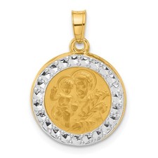 14k Yellow Gold with White Rhodium Hollow St. Joseph Medal Pendant 1.14gm