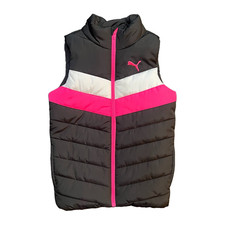 PUMA Girls Colorblock Puffer Vest Full Zip Black Pink White Size S 7/8