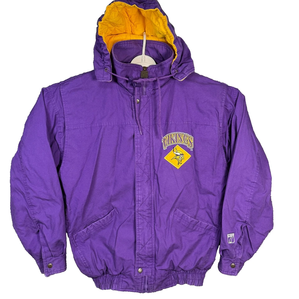 Vintage 90's Logo 7 Minnesota Vikings Heavy Jacket Men's Lg Purple Yellow Cotton - Image 3 of 4