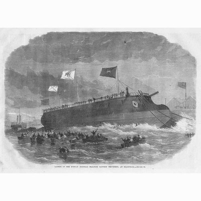 Start der russischen eisernen schwimmenden Batterie bei Blackwall antiker Druck 1863