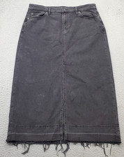 Gap Straight Column Skirt Womens 32/14 Black Denim Dark Wash Stretch Frayed Hem