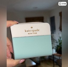 kate spade new york Light Blue White Women's Zip-Around Wallet Logo