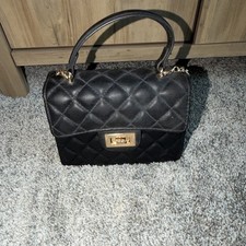 Black Quilted Top Handle Bag Gold Chain Strap Turn Lock Women's Classic