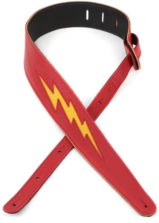 LM Products The Bolt Leather Guitar Strap - Red/Yellow