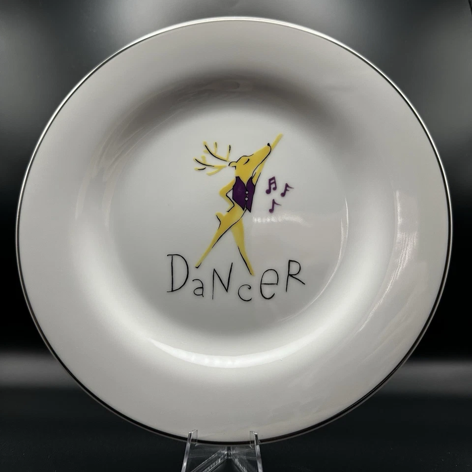 Pottery Barn Reindeer 8.5” Cocktail Plates Dasher Dancer Prancer Vixen Set of 4 - Image 4 of 4