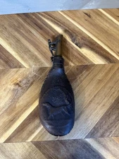 VTG ORIG CIVIL WAR ERA AMERICAN FLASK & CAP CO LEATHER LEAD SHOT POWDER FLASK