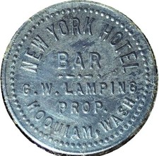 NEW YORK HOTEL BAR - GOOD FOR 5 &cent; - HOQUIAM, WA - TC# 31523 $ - EC 8542
