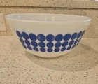 Vintage Pyrex Blue Polka Dot Miving Bowl 8 3/4" # 403 2 1/2 Qt.
