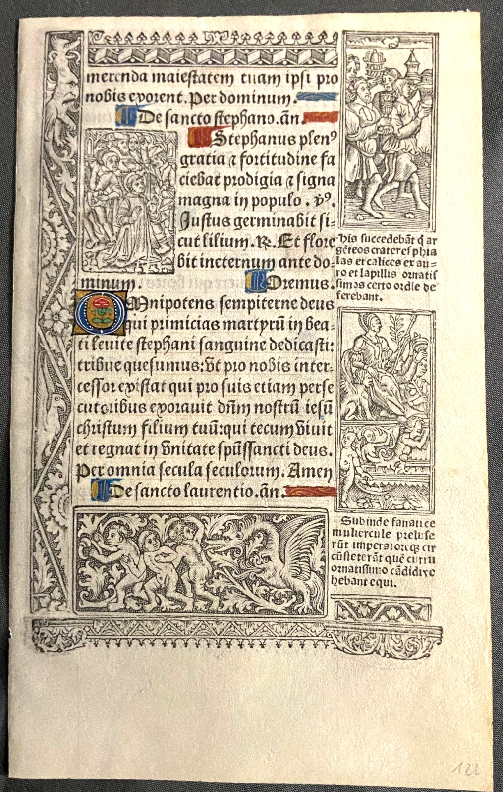 RARE Medieval Vellum Printed Book of Hours Leaf, Simon Vostre, c.1510