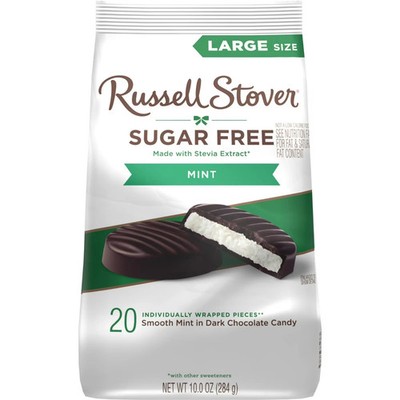 RUSSELL STOVER Sugar Free Dark Chocolate Mint Candy, 10 oz. bag