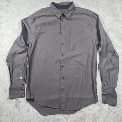 Rag & Bone Shirt Mens 16 Gray Tailored Fit Long Sleeve Button Up Made Portugal