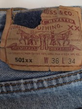 Vintage Levi's Jeans Mens 36x34 Blue 501XX Button Fly Light Wash Denim