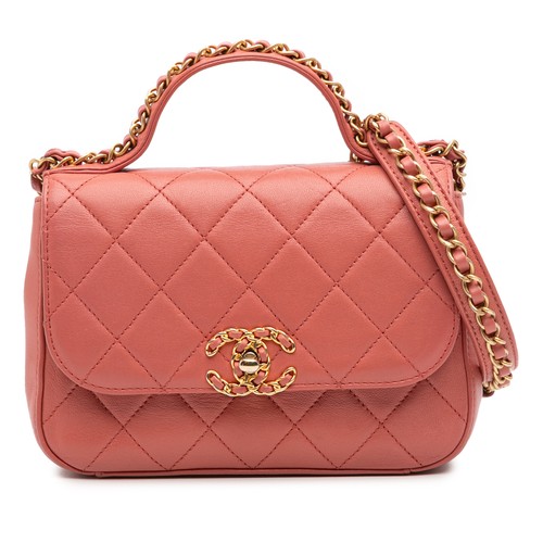 Chanel Quilted Lambskin Chain Infinity Top Handle Bag Pre-Loved Salmon