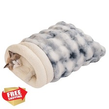 SOMAHE Cat Sleeping Bag, Faux Fur Cave Bed, Blue White, 21.7"x17.7"