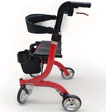 Drive Medical Nitro DLX Foldable Rollator Walker w/Seat Tall Red Cup Holder