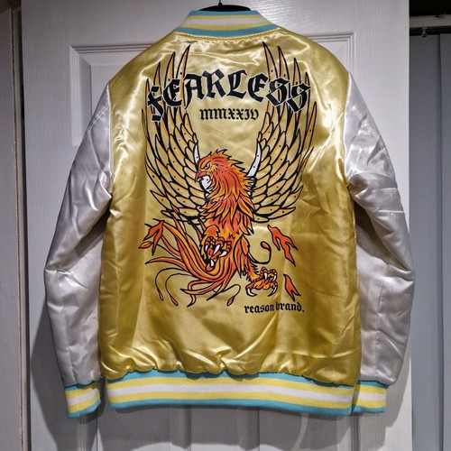 REASON Fearless Bomber Jacket Men's Large Yellow and White BNWT NYC - Picture 8 of 10