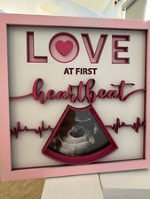 Wooden Shadowbox Frame "Love at First Heartbeat" Baby Girl Customizable Photo