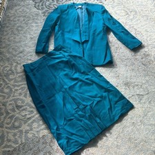 Vintage Michelle Stewart Wool Blazer  Skirt Set Turquoise 14