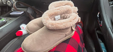 Women's Beige Slip-On Slippers Size 8 Faux Fur Lined Round Toe Flat UGG