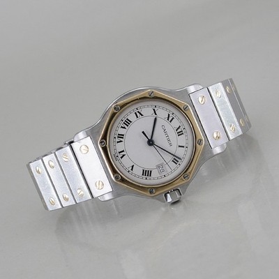 CARTIER Santos Ref. 187902, Edelstahl/18k Gold Quarz Ø 30 mm