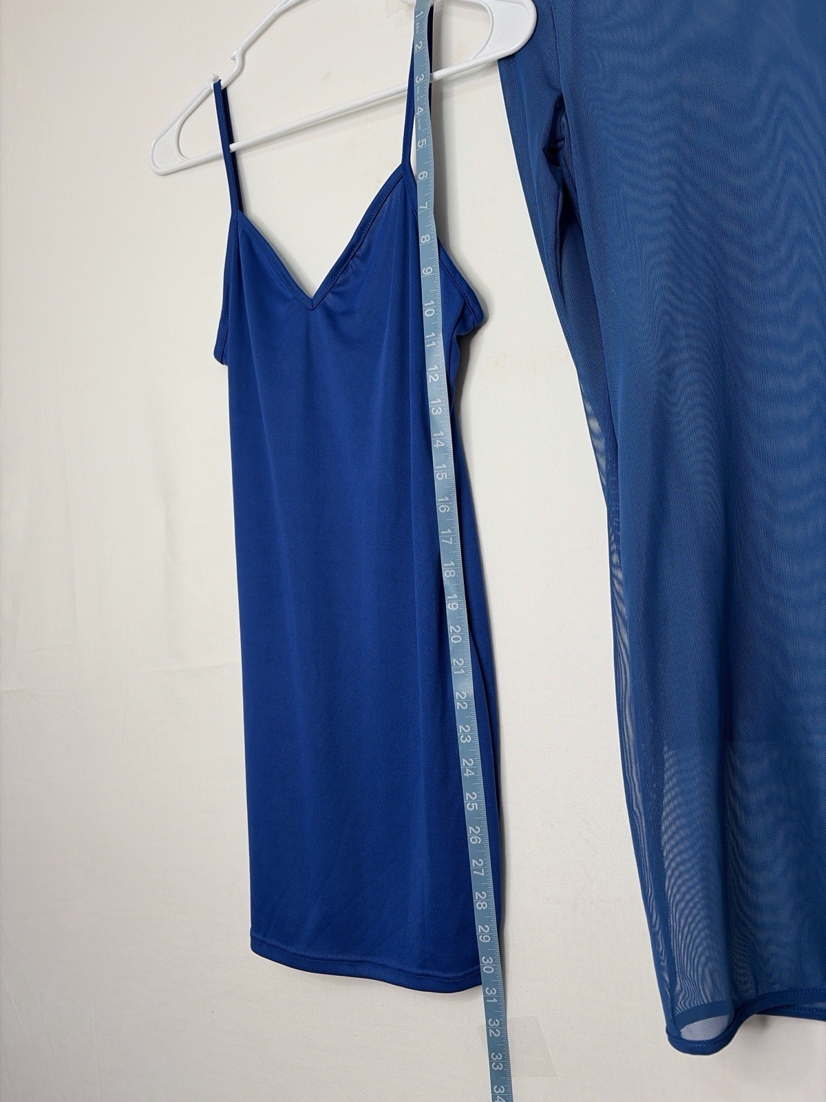 LUX LA Blue Mesh Overlay Dress Set Slip Dress Long Sleeve Medium Stretch USA)E17