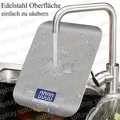 Küchenwaage digital Edelstahl LCD Anzeige 10kg 1g Messung elektronische Waage DE