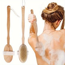 Long Handle Back Scrubber -Wooden Detachable Shower  Bath Brush for Exfoliating
