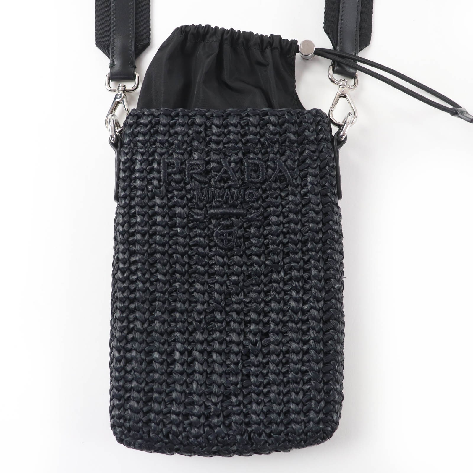Excellent PRADA Shoulder Bag Crochet smartphone case pouch black Women 2ZT061 thumbnail 2