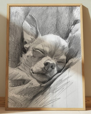 CHIHUAHUA DIBUJO IMPRESIÓN BOCETO 8" X 10" PERRO DORMIR PARED ARTE DECORACIÓN DEL HOGAR