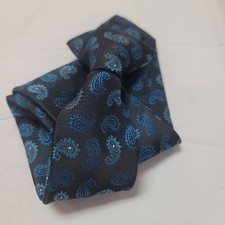 Boys clip on Paisley blue black tie Necktie 16" long