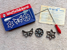 Vintage Waffelb ckerei Rosette Iron Set Cast Iron 3 Mold Shapes w/ Handle German