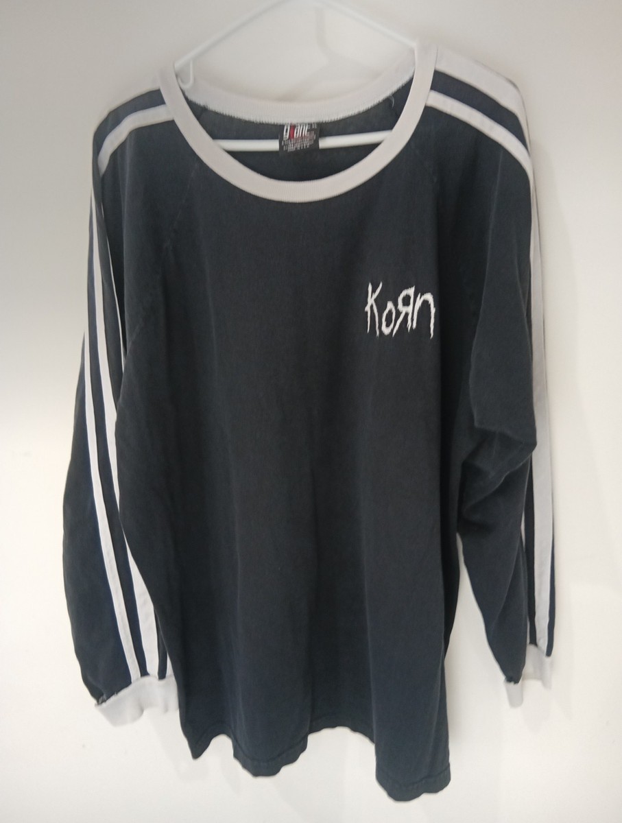 Vintage 90s Korn Long Sleeve Adidas Stripe Band Tee Shirt Sz XL | eBay