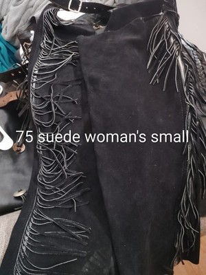 Black Suede Western Riding Chaps with Fringe Equestrian Adult Women's Small Size