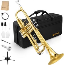 Bb Trumpet Brass Standard Gold Trumpet Instrument for Student School Band Orc...