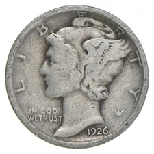 VG+ 1926-D Mercury 90% Silver Dime