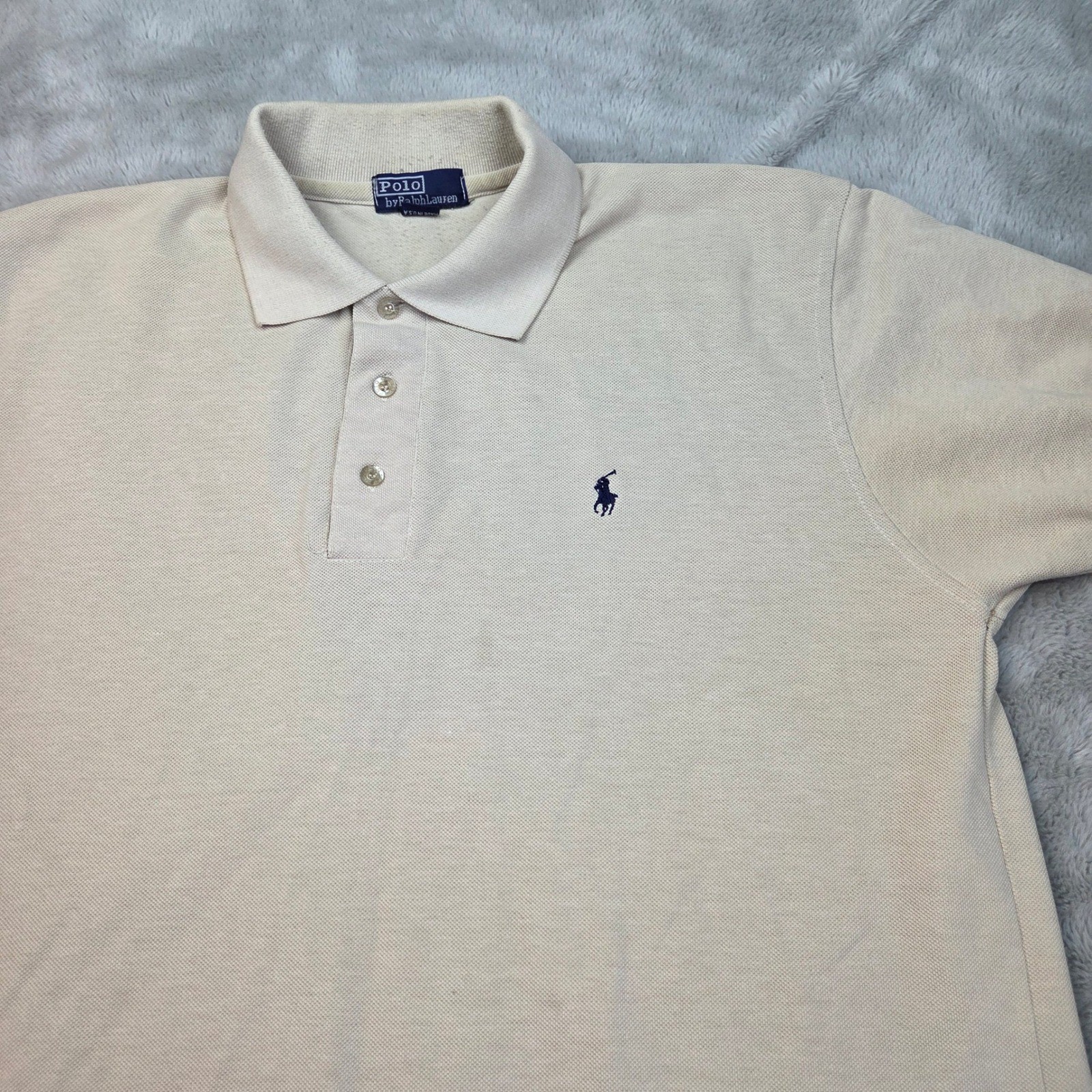 Polo Ralph Lauren Polo Shirt Mens XXL Cream Vintage Made in USA Cotton Pique