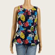 Banana Republic Factory Size 8 Navy Blue Floral Peplum Zip Back Blouse Shirt Top