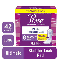 Poise Incontinence Pads for Women 6 Drop Ultimate Absorbency, Long Length, 42 CT