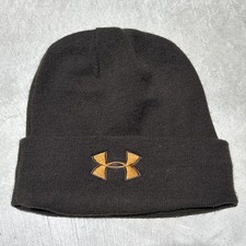 Under Armour ColdGear Storm Beanie Logo Run Hat Lined Cap Brown Military