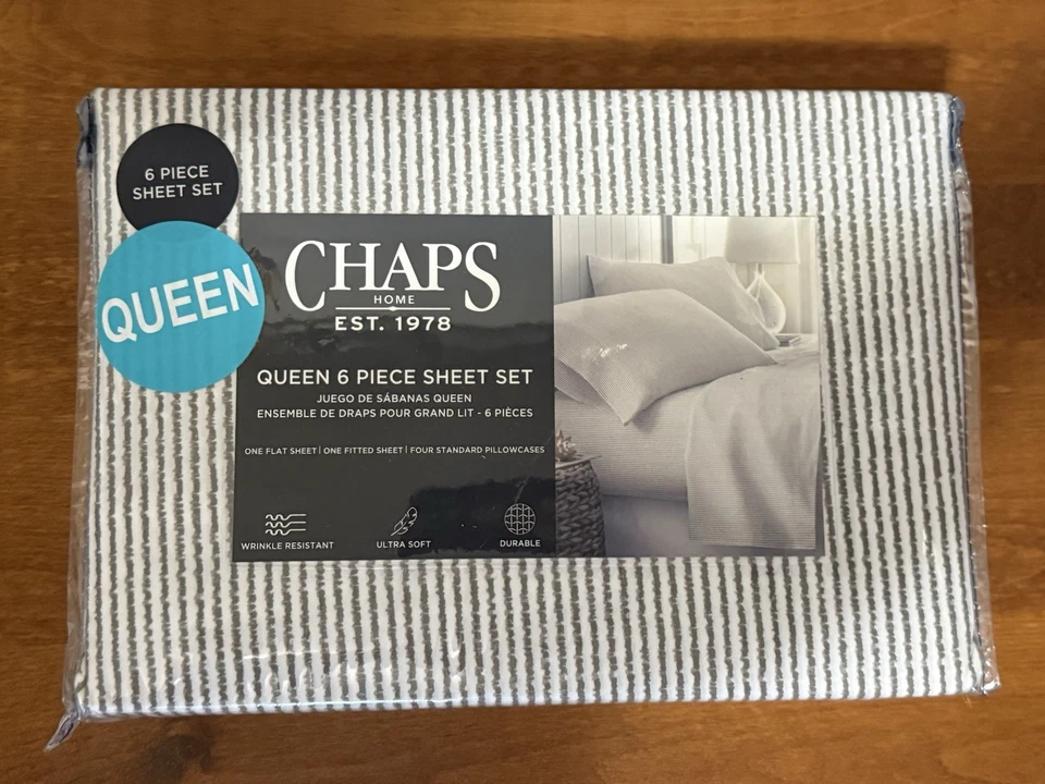 Juego de 6 hojas Chaps blancas a rayas Queen resistente a las arrugas ultra suaves Foto 3 de 3