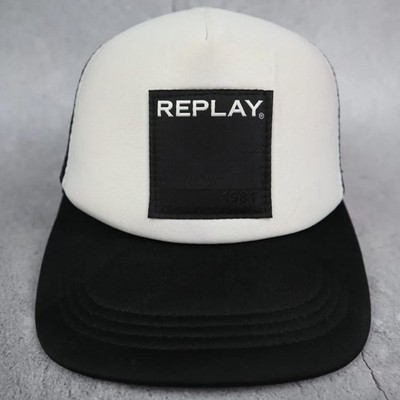 Replay Black White Trucker Hat Snapback Cap 1981 Patch Adjustable Mesh Back
