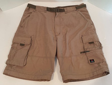 Suisse Sport Khaki Belted Zip Front Cargo Shorts  - 36