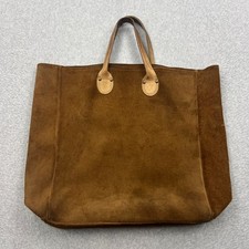 VTG Brookstone Tote Bag Brown Suede Leather Slouchy Minimalist Boho 70s USA Made