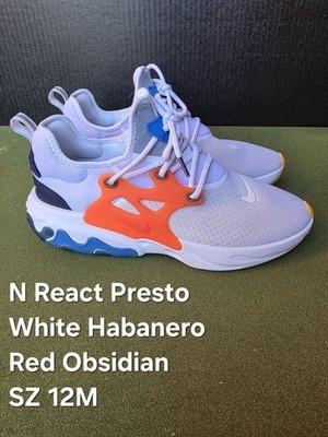 Nike React Presto White Habanero Red Obsidian Lace Up Low Top Sneaker Men's